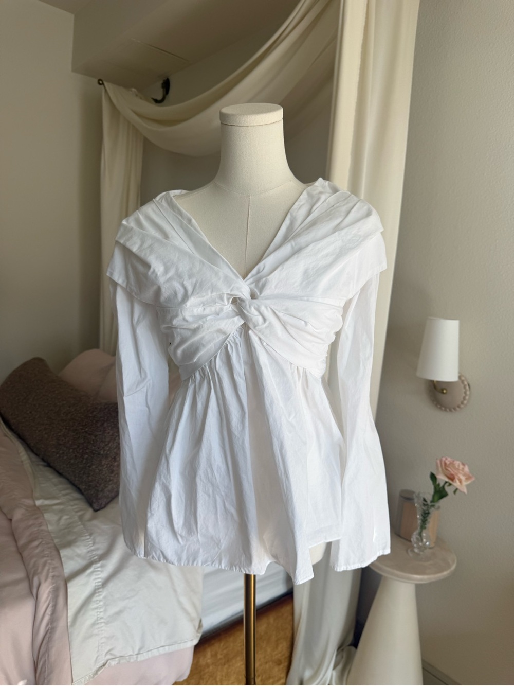 TOVE Elena Twist Front Organic Cotton Poplin Peplum Top White 36